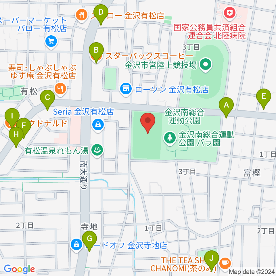 金沢市営球技場周辺のカフェ一覧地図