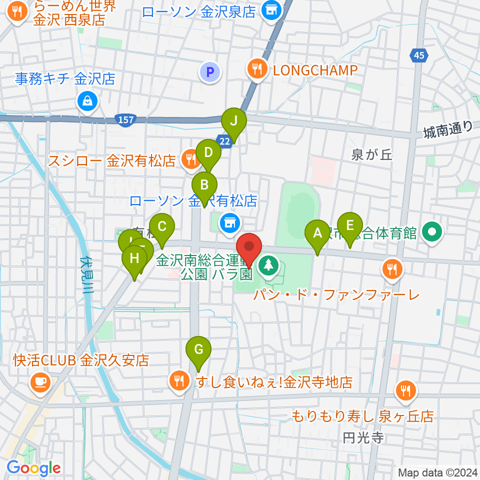 金沢市営球技場周辺のカフェ一覧地図