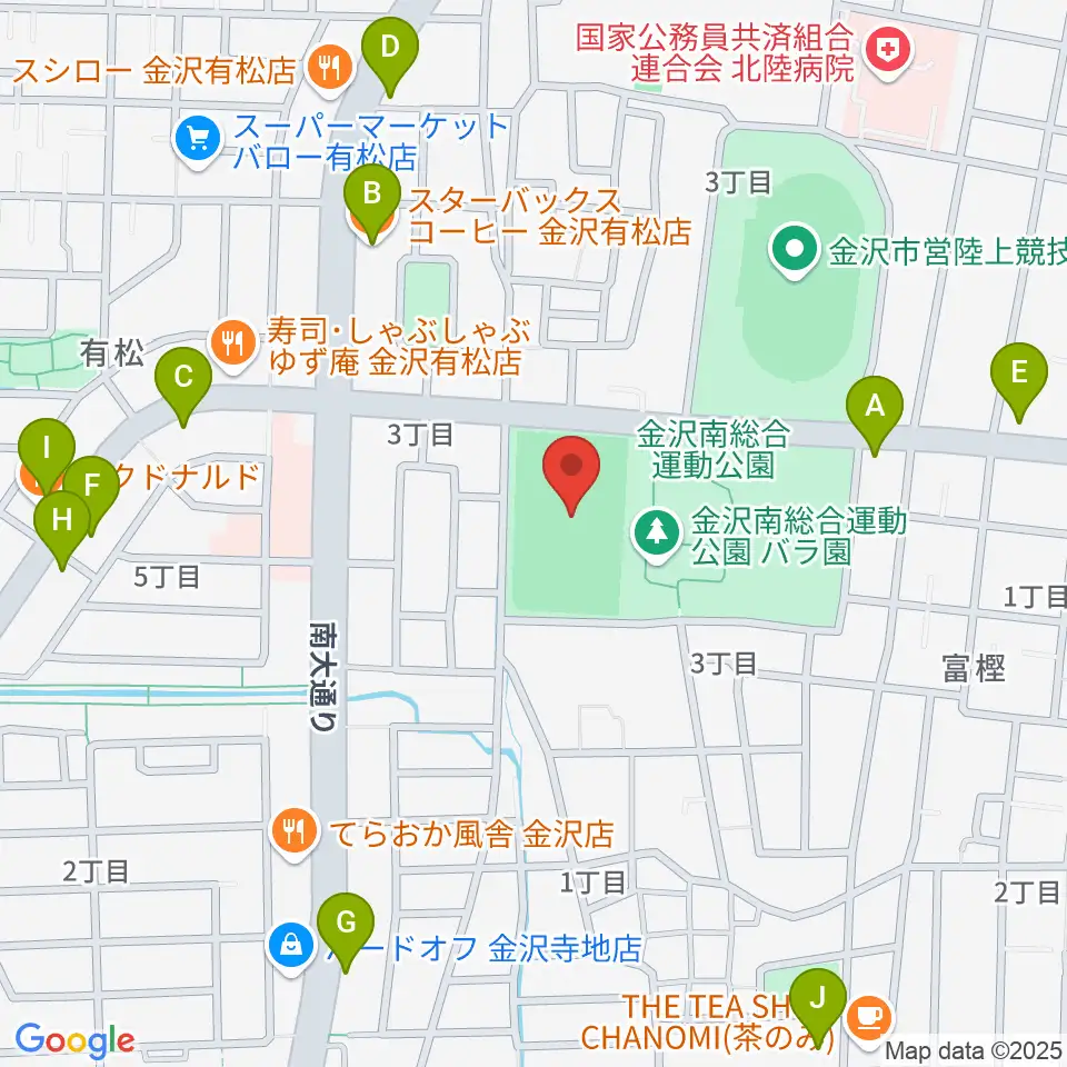 金沢市営球技場周辺のカフェ一覧地図