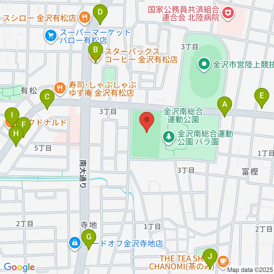 金沢市営球技場周辺のカフェ一覧地図