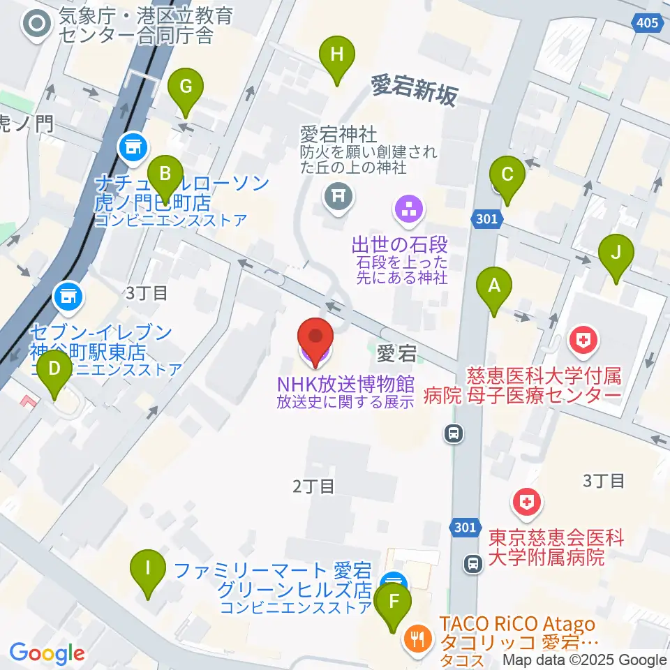 NHK放送博物館周辺のカフェ一覧地図