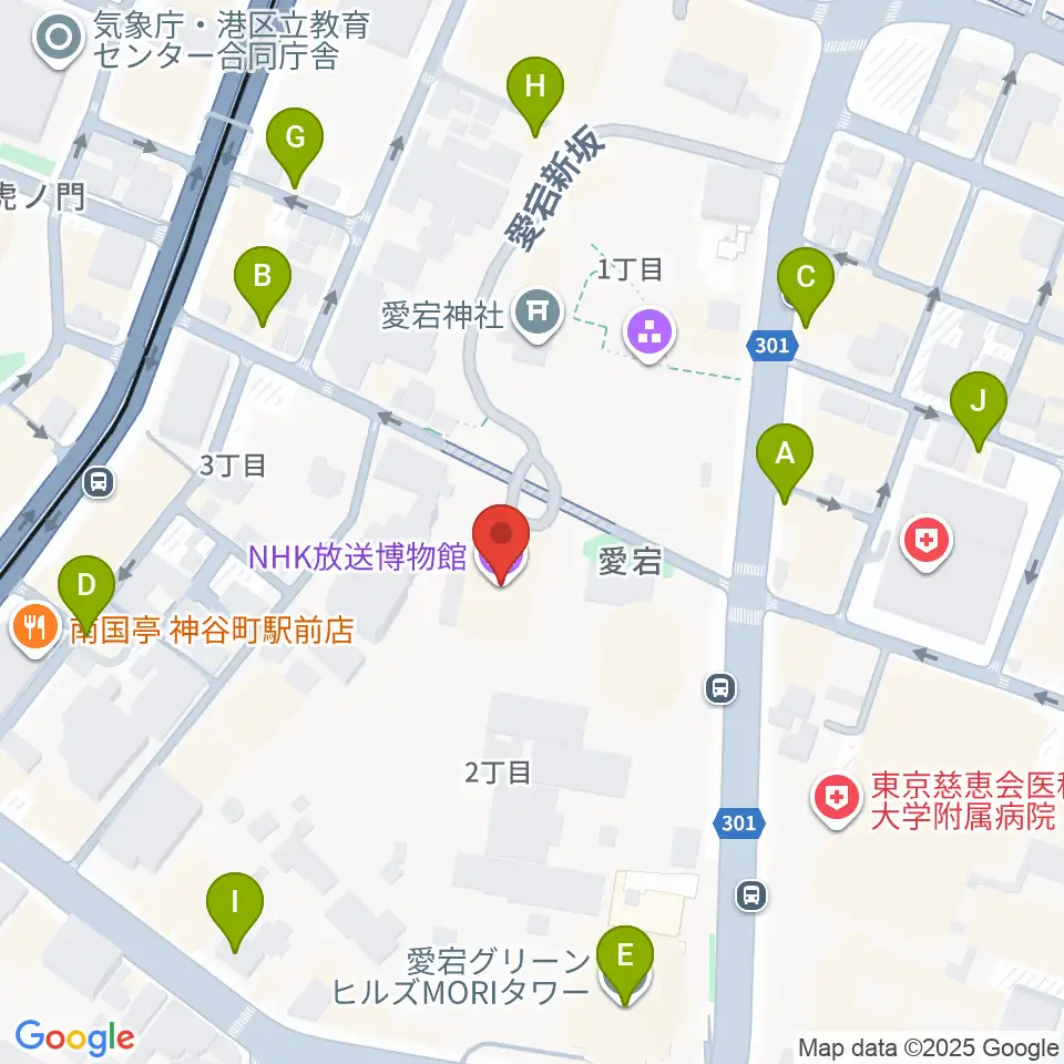 NHK放送博物館周辺のカフェ一覧地図
