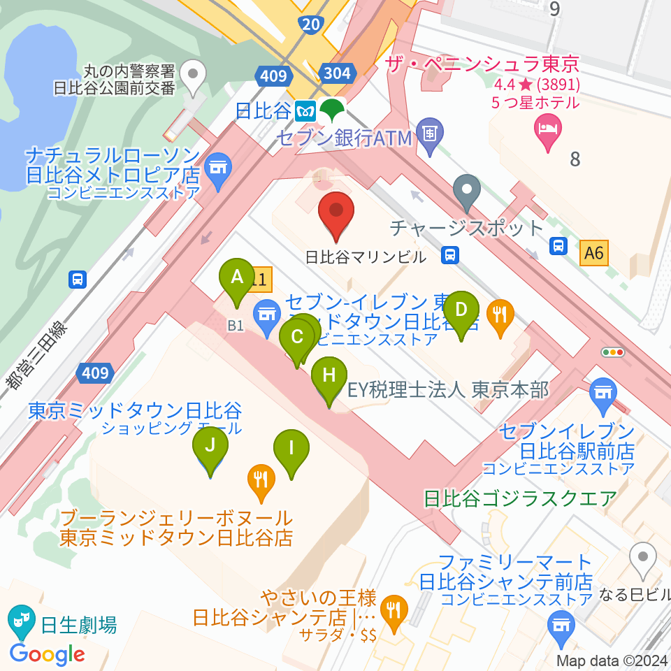 ベヒシュタイン・セントラム 東京ザール周辺のカフェ一覧地図