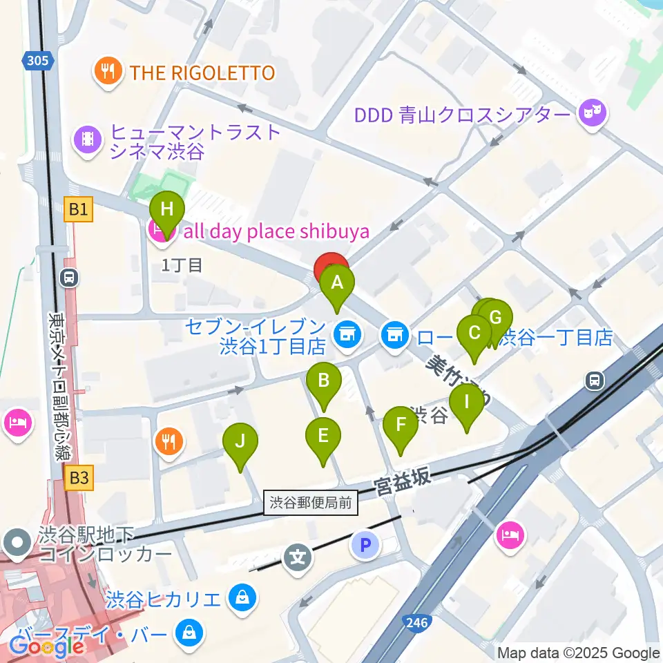渋谷近未来会館周辺のカフェ一覧地図