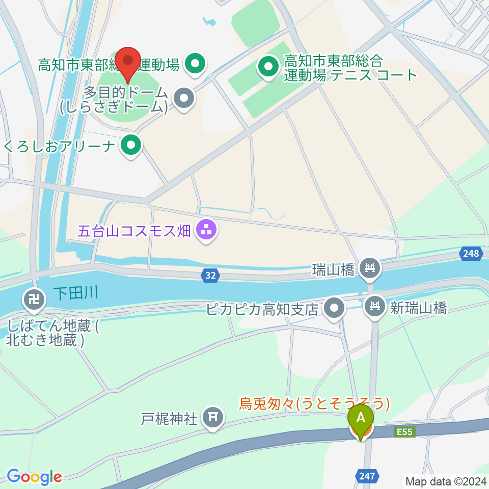 高知市東部総合運動場野球場周辺のカフェ一覧地図