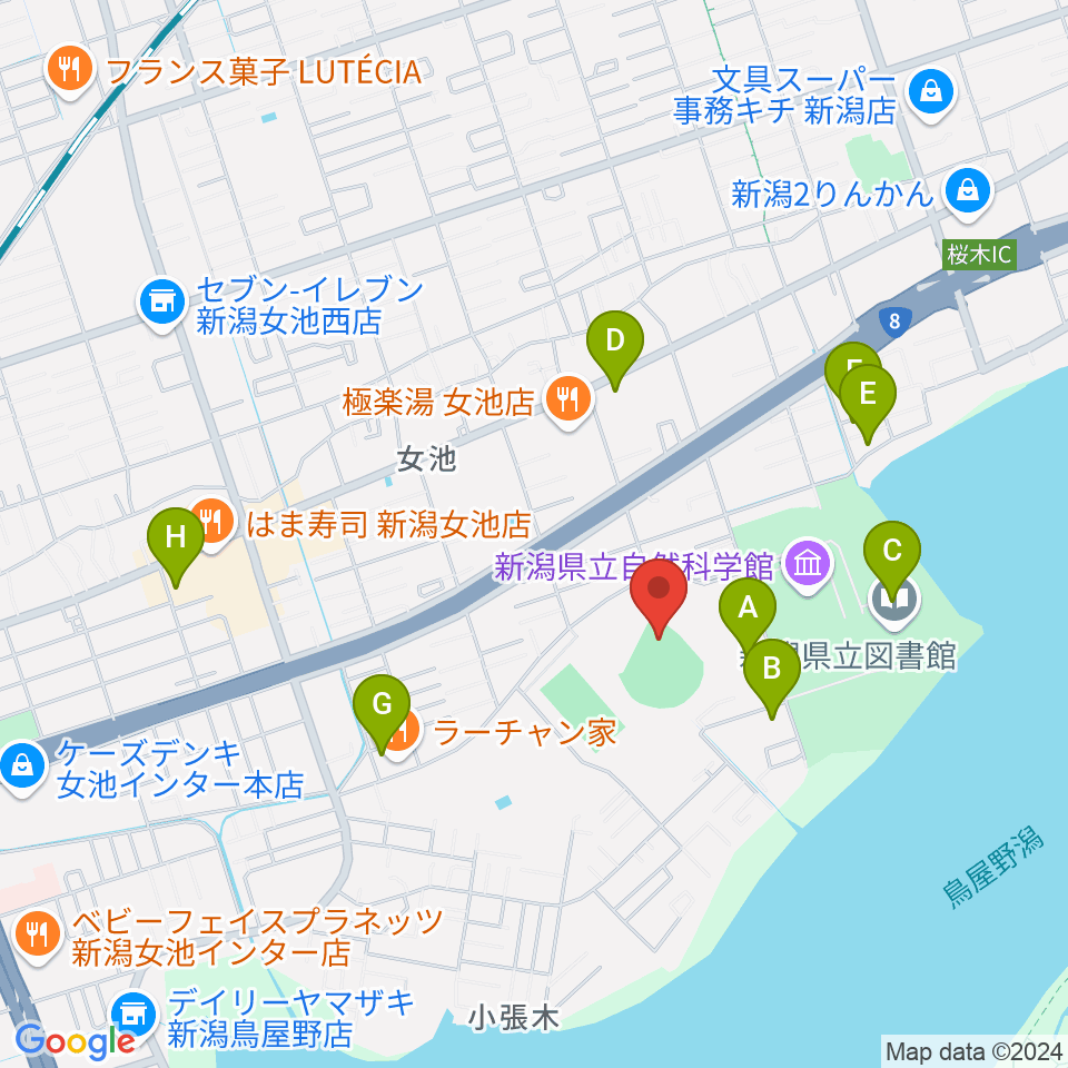 鳥屋野運動公園野球場周辺のカフェ一覧地図