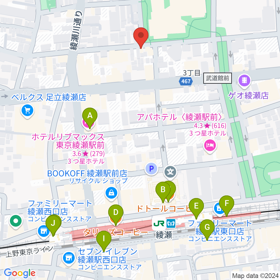 カフェオレーベルスタジオ周辺のカフェ一覧地図