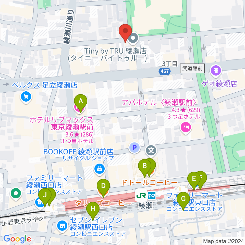 カフェオレーベルスタジオ周辺のカフェ一覧地図