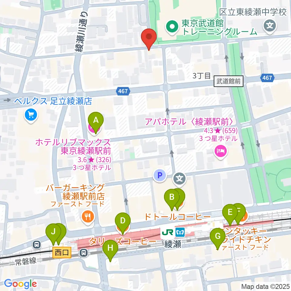 カフェオレーベルスタジオ周辺のカフェ一覧地図