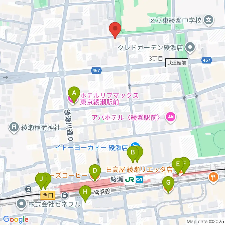 カフェオレーベルスタジオ周辺のカフェ一覧地図