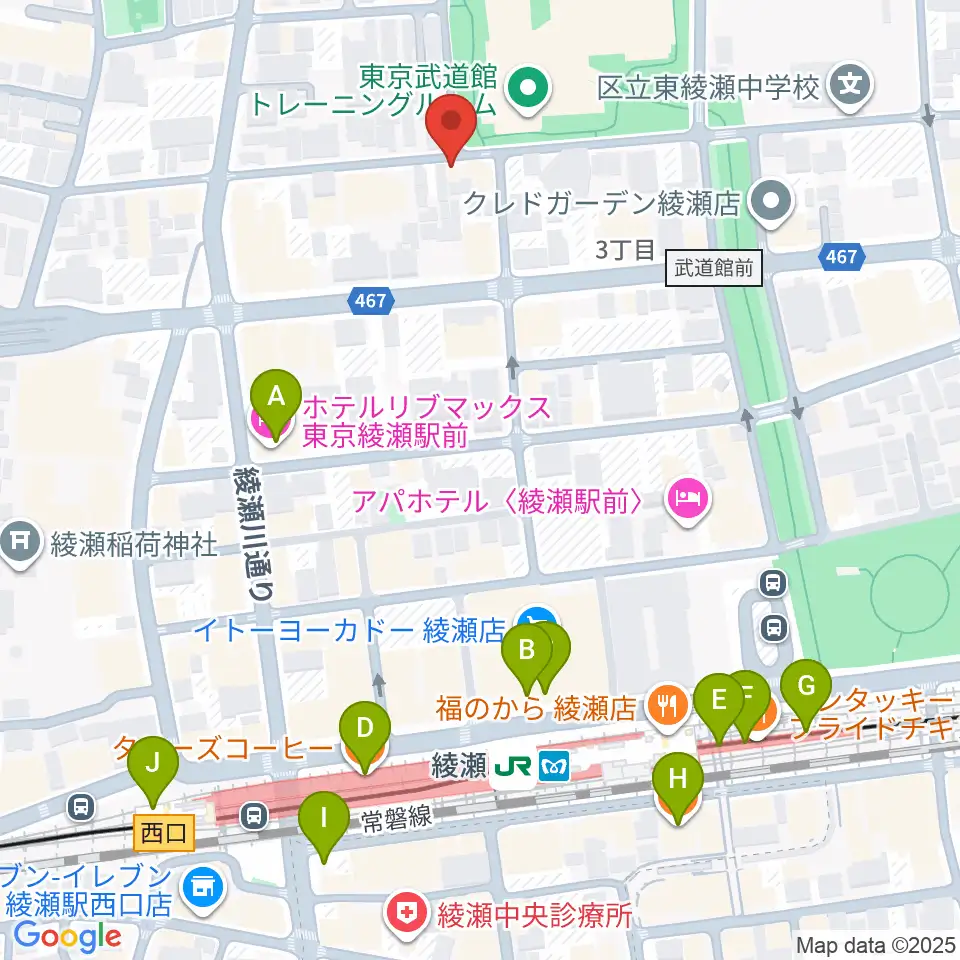 カフェオレーベルスタジオ周辺のカフェ一覧地図