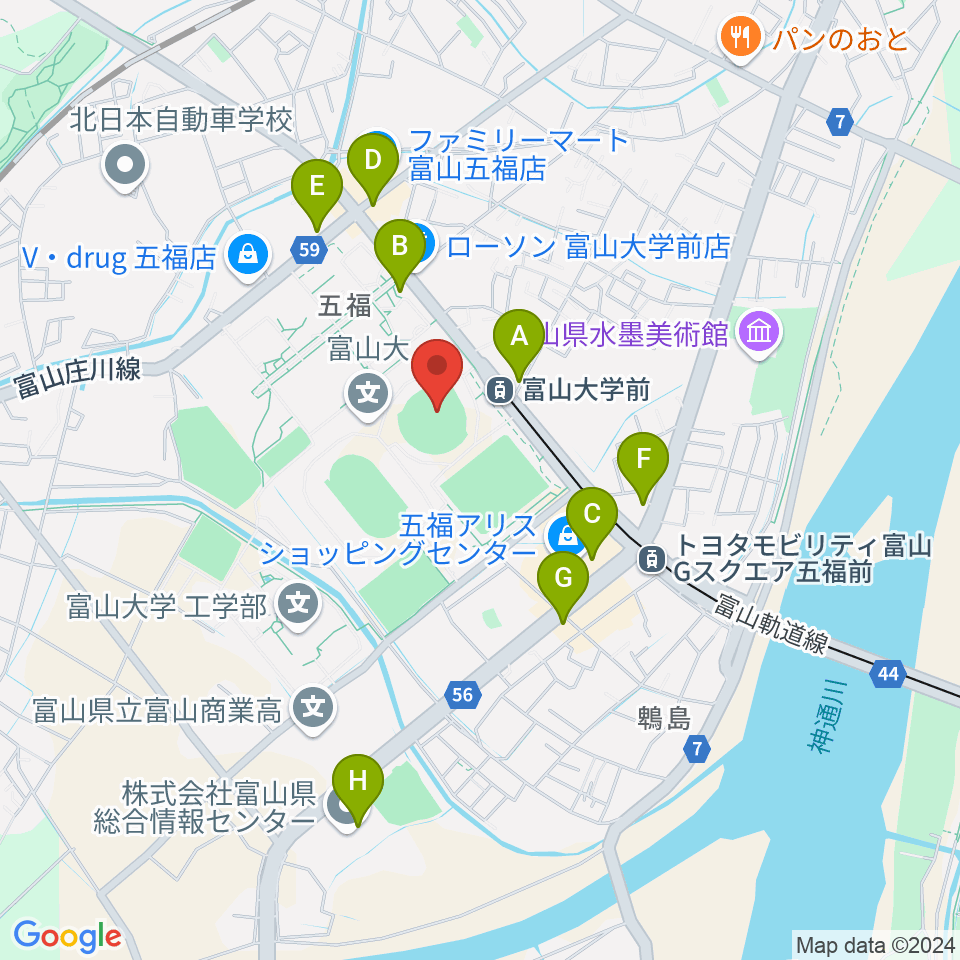 県営富山野球場周辺のカフェ一覧地図