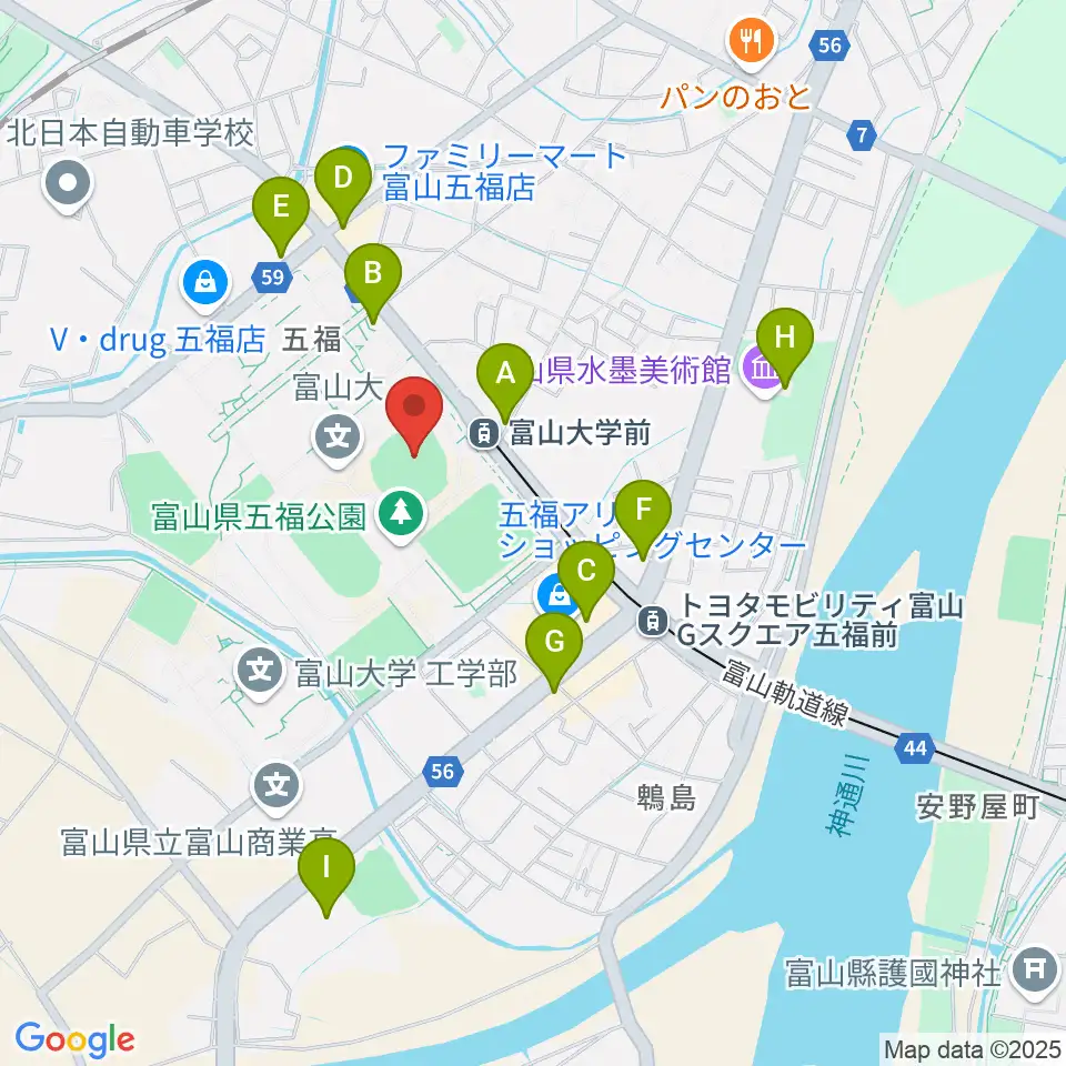 県営富山野球場周辺のカフェ一覧地図