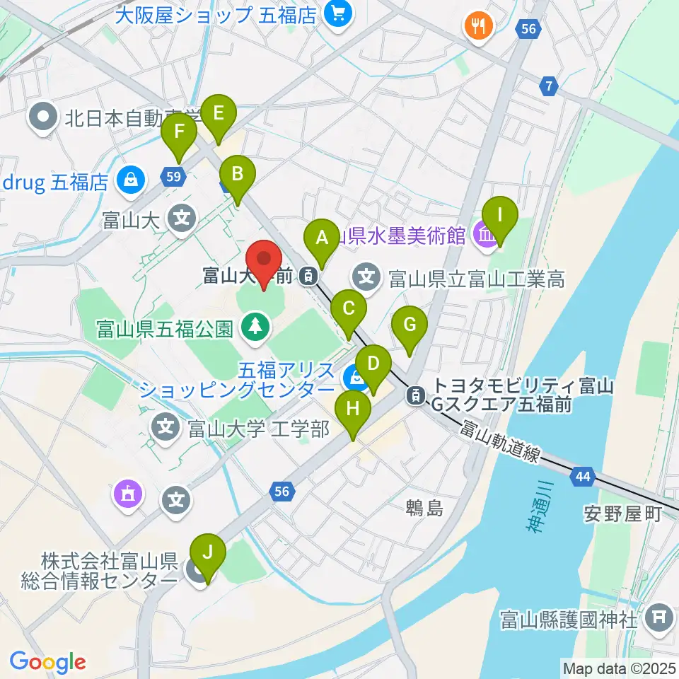 県営富山野球場周辺のカフェ一覧地図