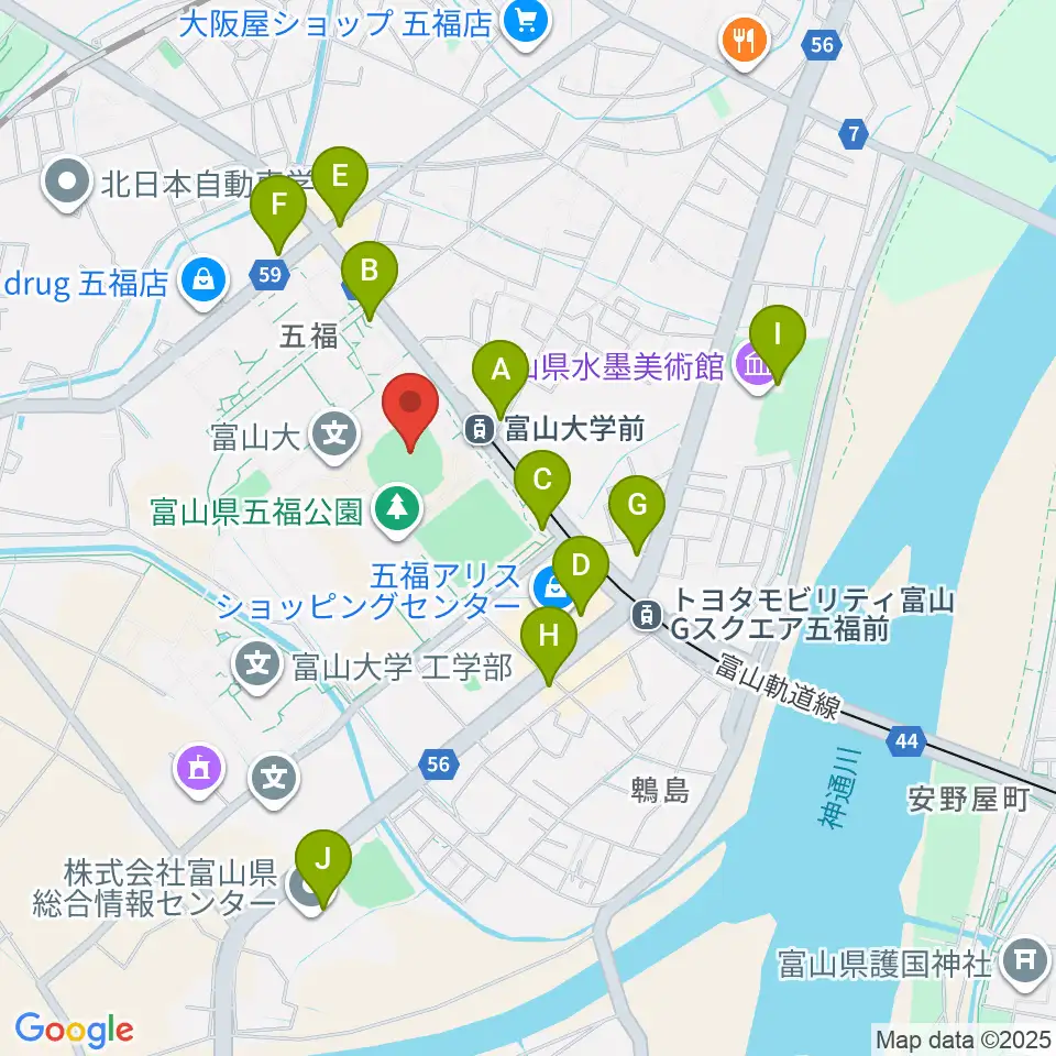 県営富山野球場周辺のカフェ一覧地図
