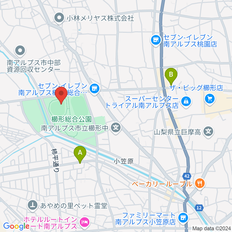 南アルプスジットスタジアム周辺のカフェ一覧地図