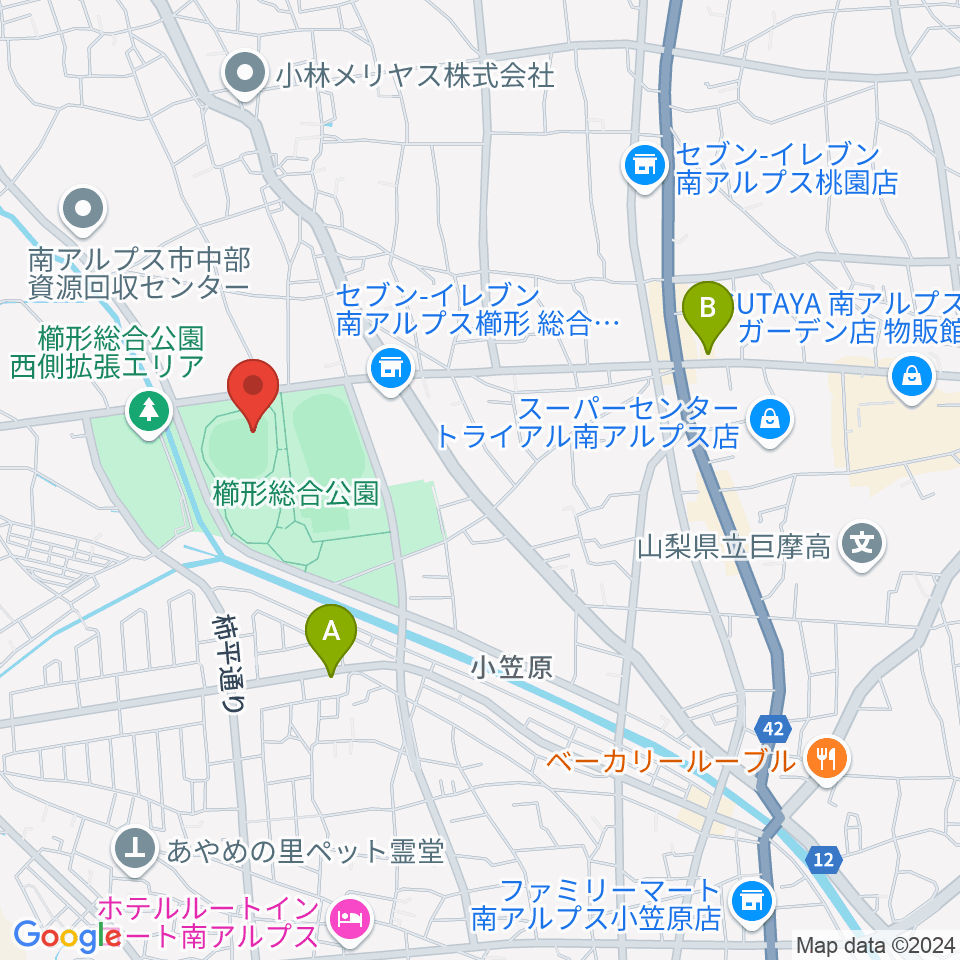 南アルプスジットスタジアム周辺のカフェ一覧地図