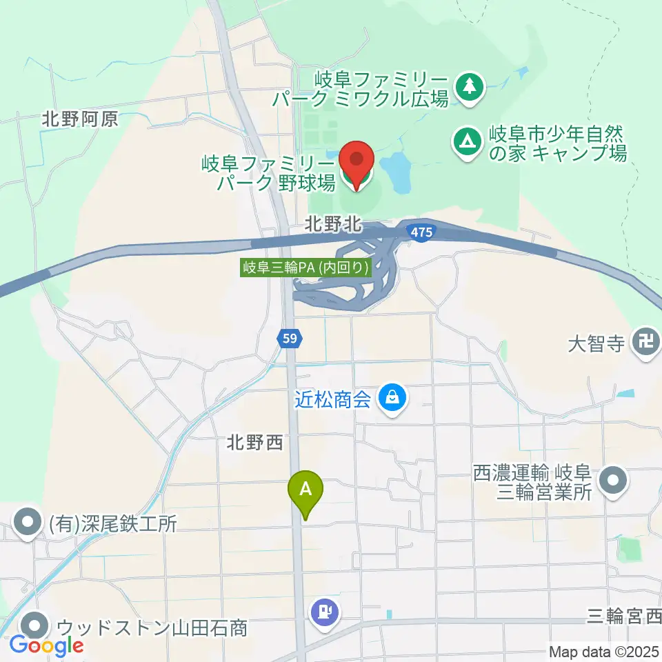 岐阜ファミリーパーク野球場周辺のカフェ一覧地図