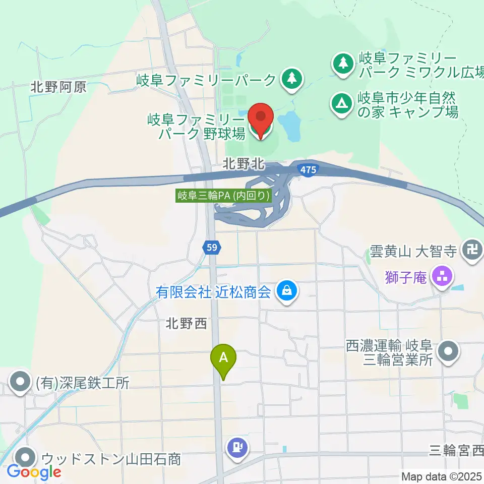岐阜ファミリーパーク野球場周辺のカフェ一覧地図