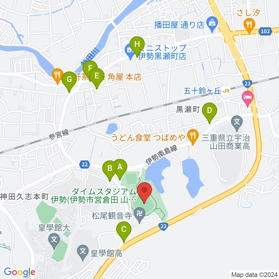 ダイムスタジアム伊勢周辺のカフェ一覧地図