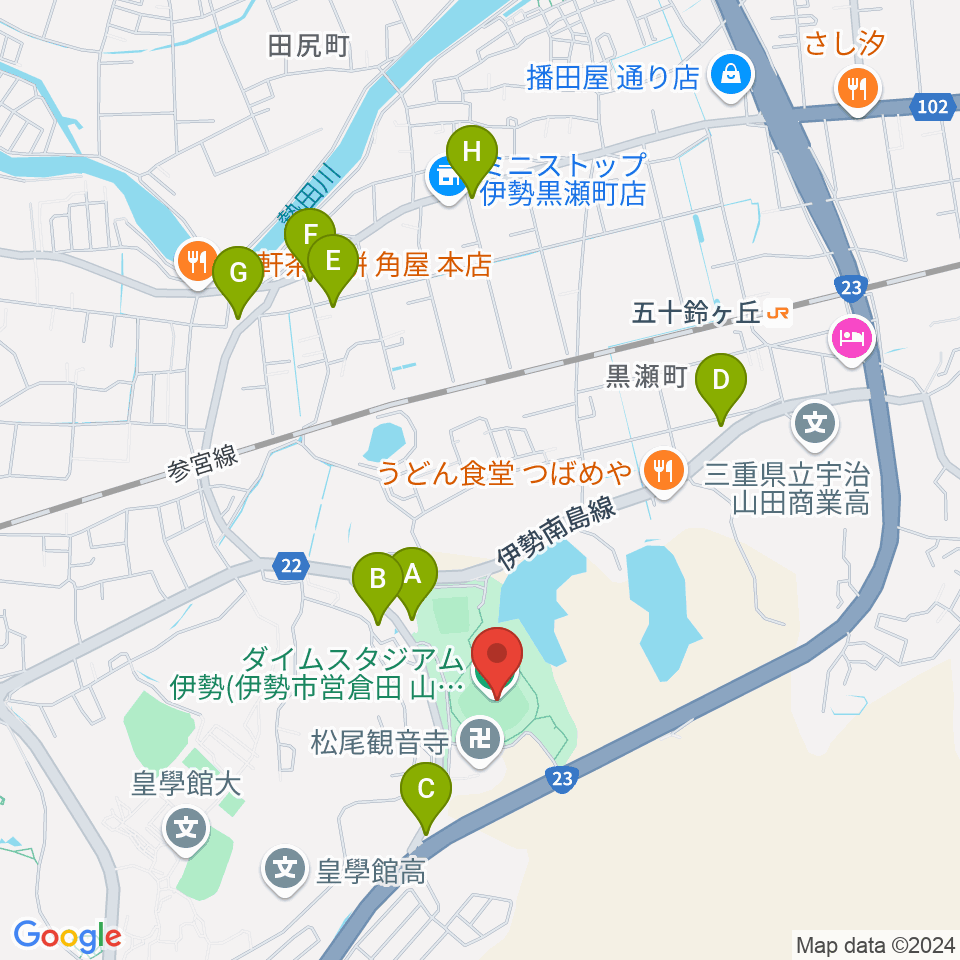 ダイムスタジアム伊勢周辺のカフェ一覧地図