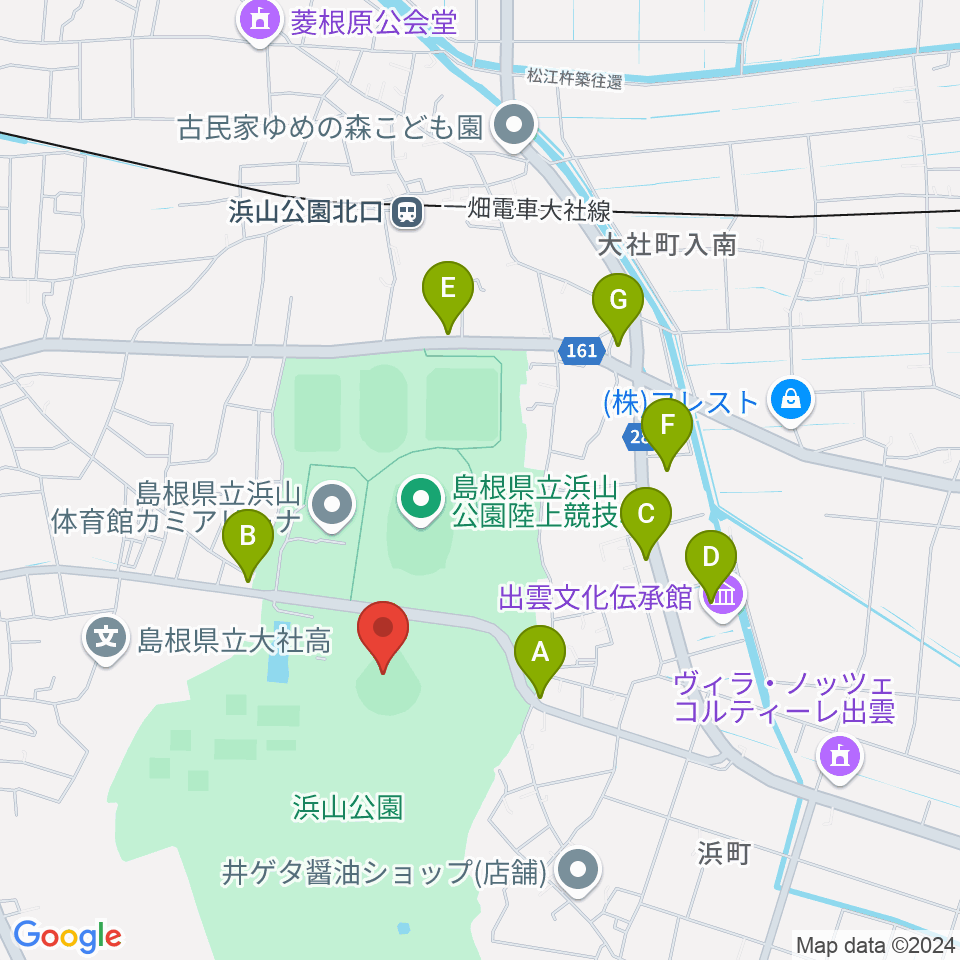 島根県立浜山公園野球場周辺のカフェ一覧地図