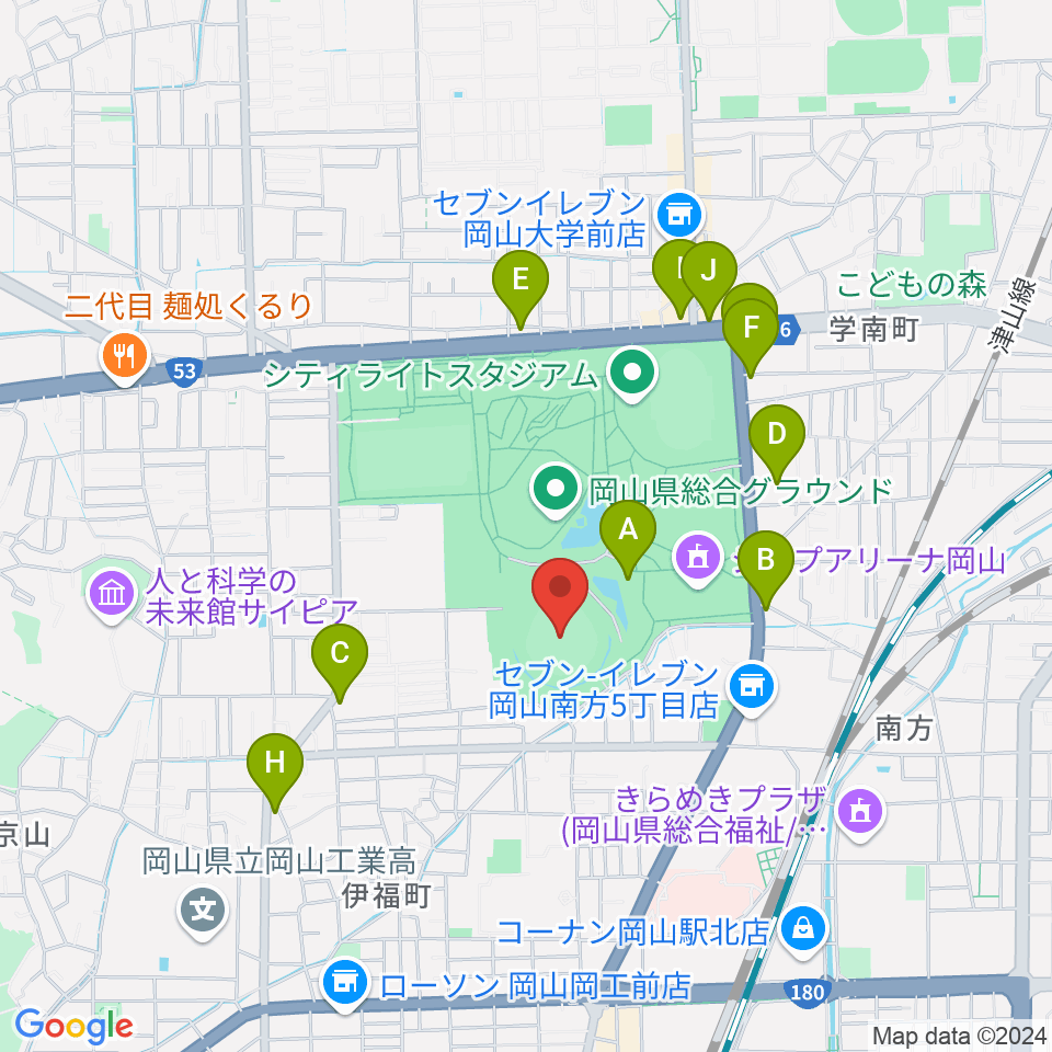 岡山県野球場周辺のカフェ一覧地図