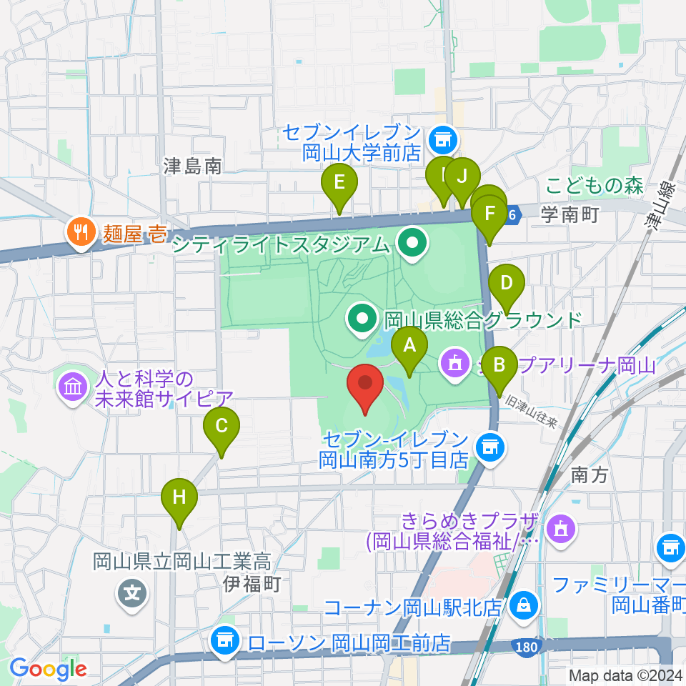 岡山県野球場周辺のカフェ一覧地図