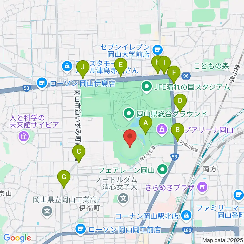 岡山県野球場周辺のカフェ一覧地図