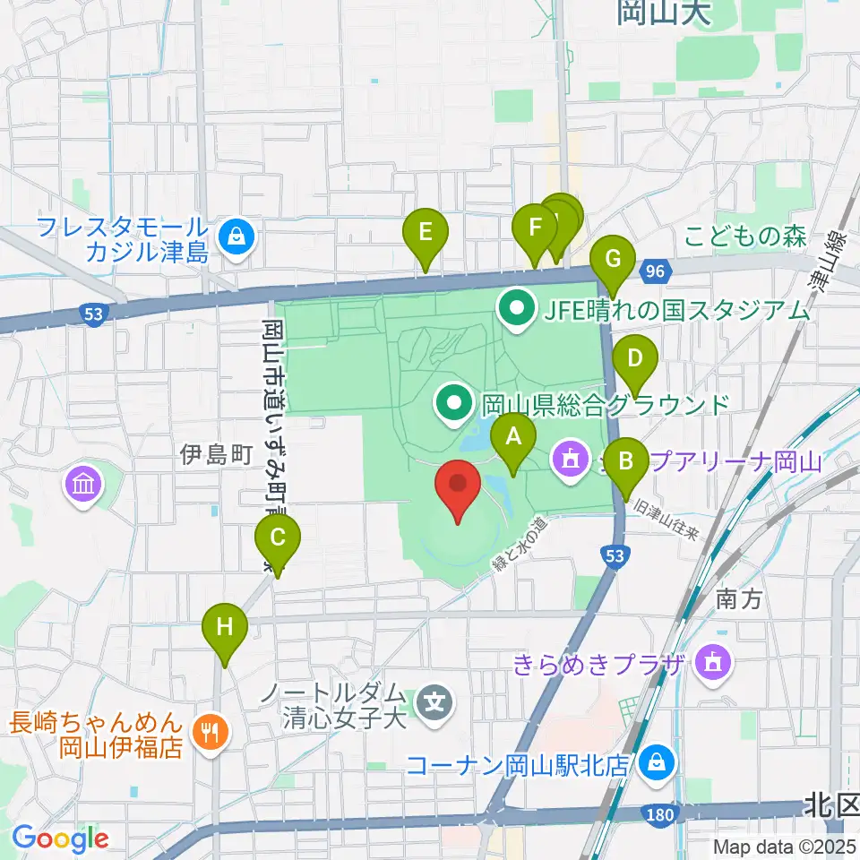 岡山県野球場周辺のカフェ一覧地図
