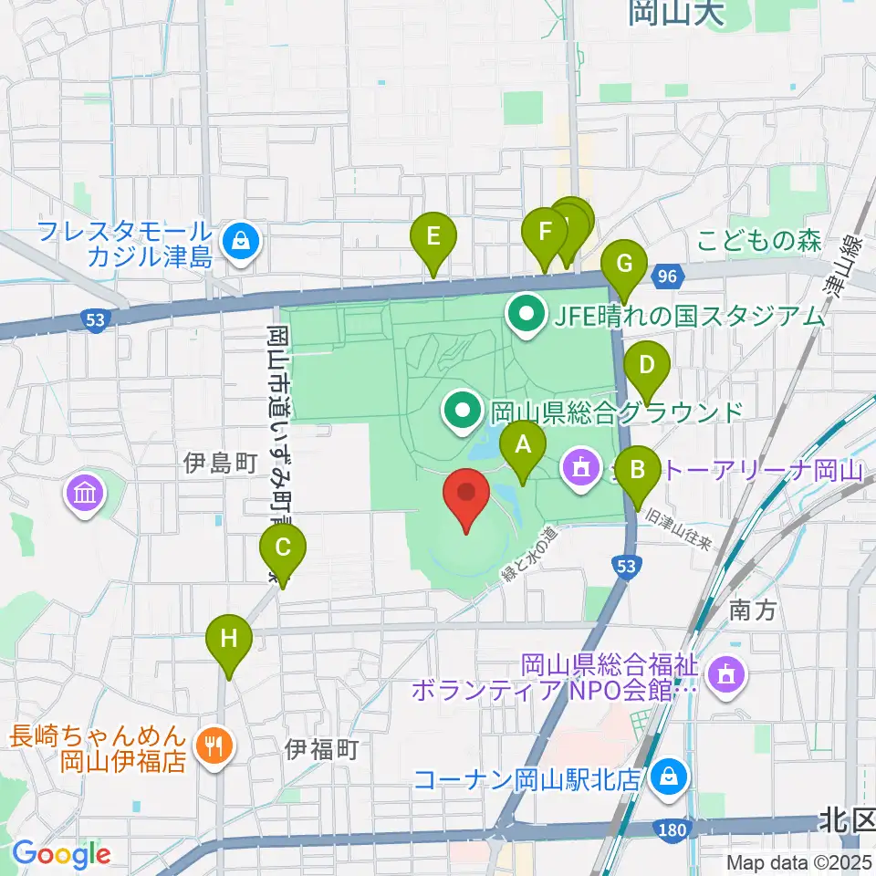 岡山県野球場周辺のカフェ一覧地図