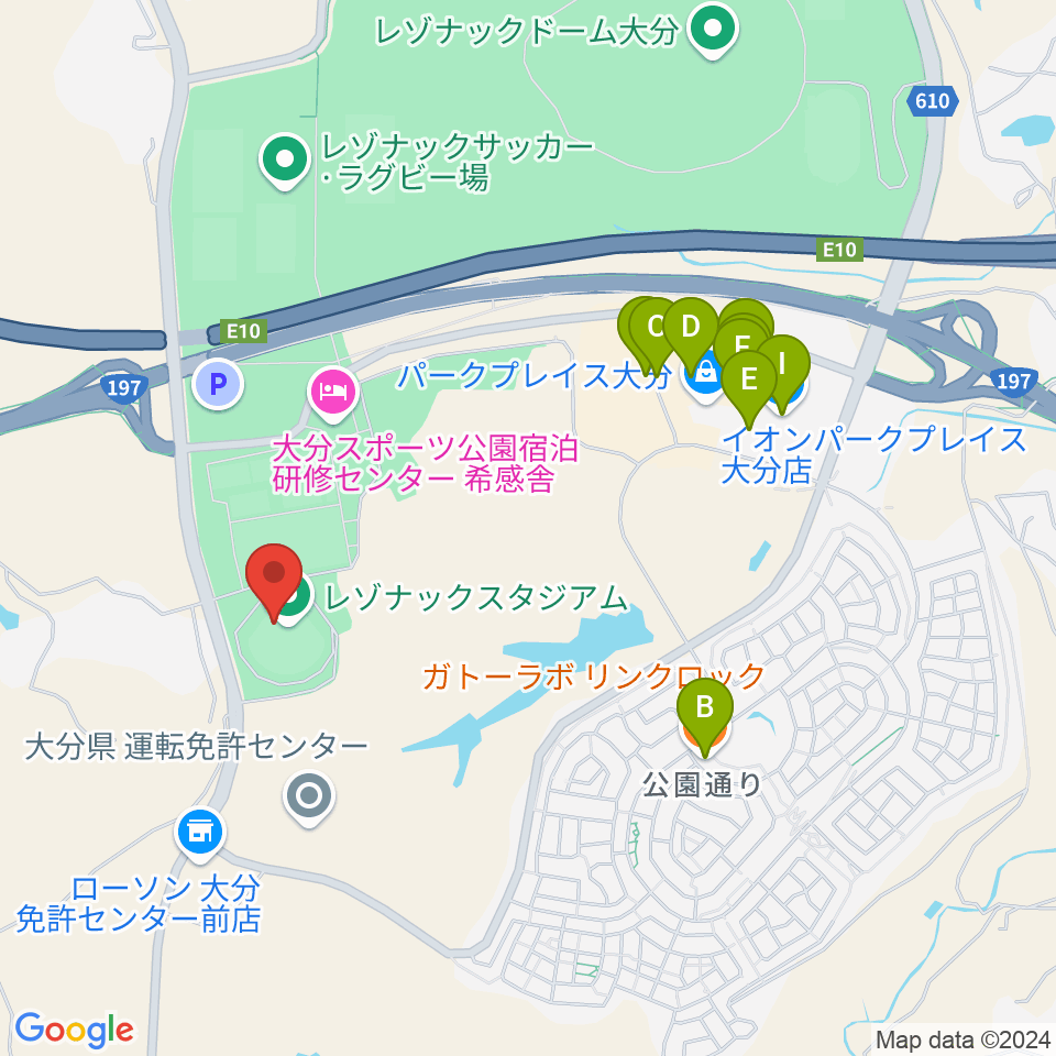 クラサススタジアム周辺のカフェ一覧地図