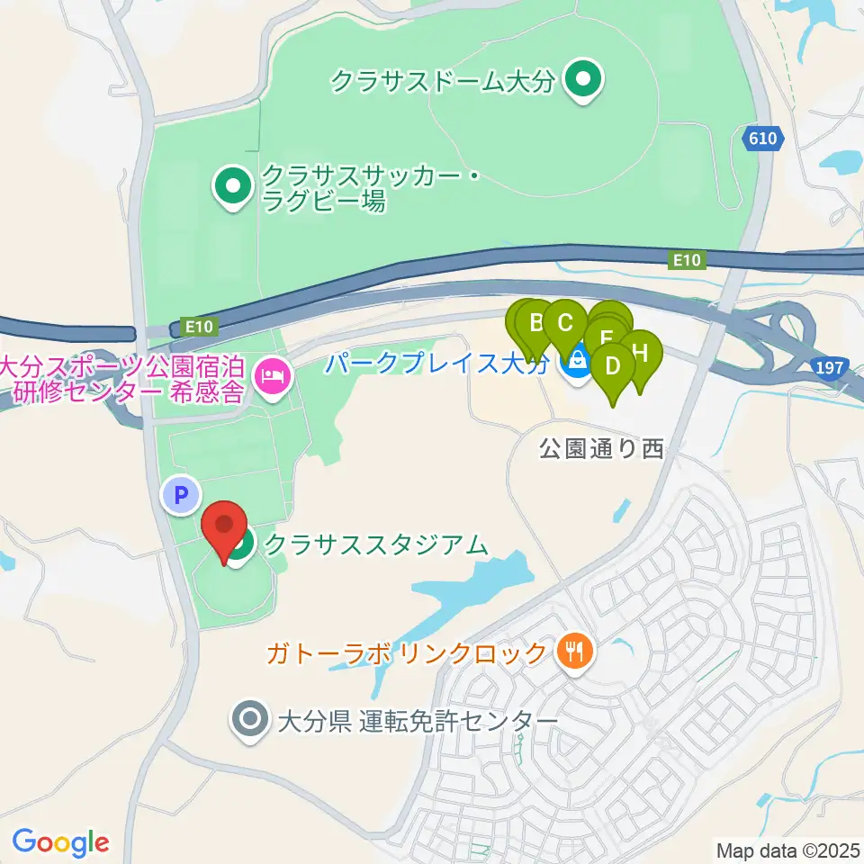 クラサススタジアム周辺のカフェ一覧地図