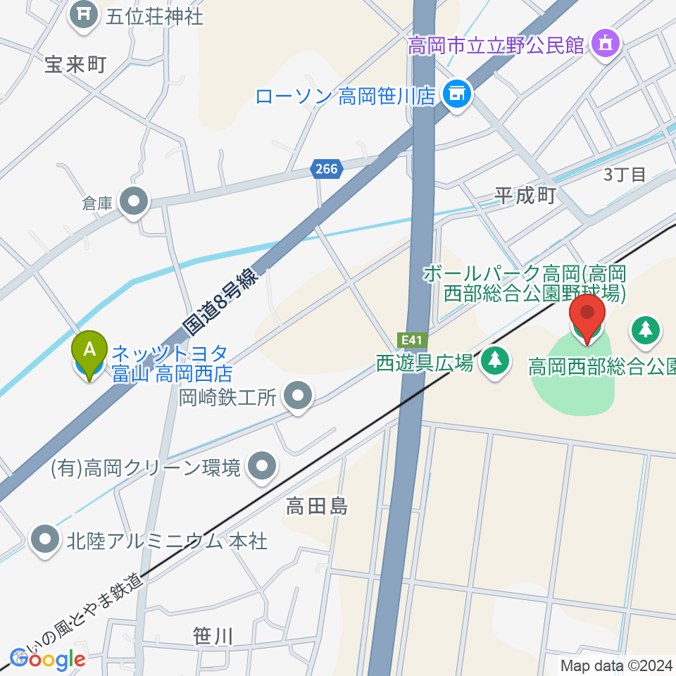 ボールパーク高岡周辺のカフェ一覧地図