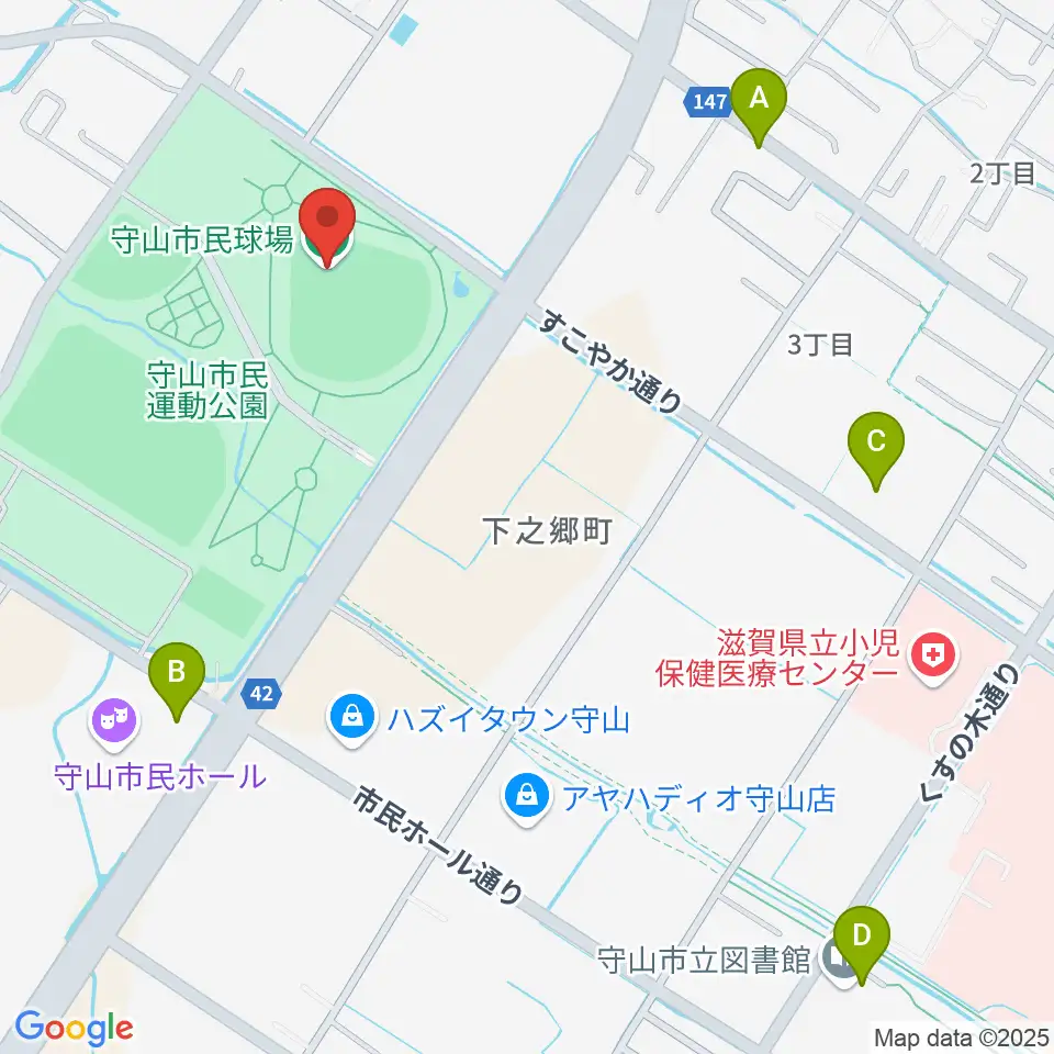 守山市民球場周辺のカフェ一覧地図