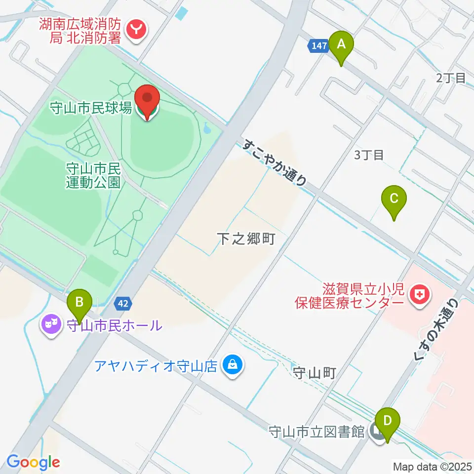 守山市民球場周辺のカフェ一覧地図