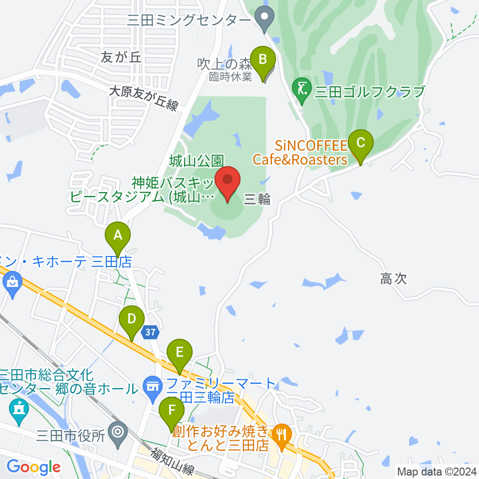 神姫バスキッピースタジアム周辺のカフェ一覧地図