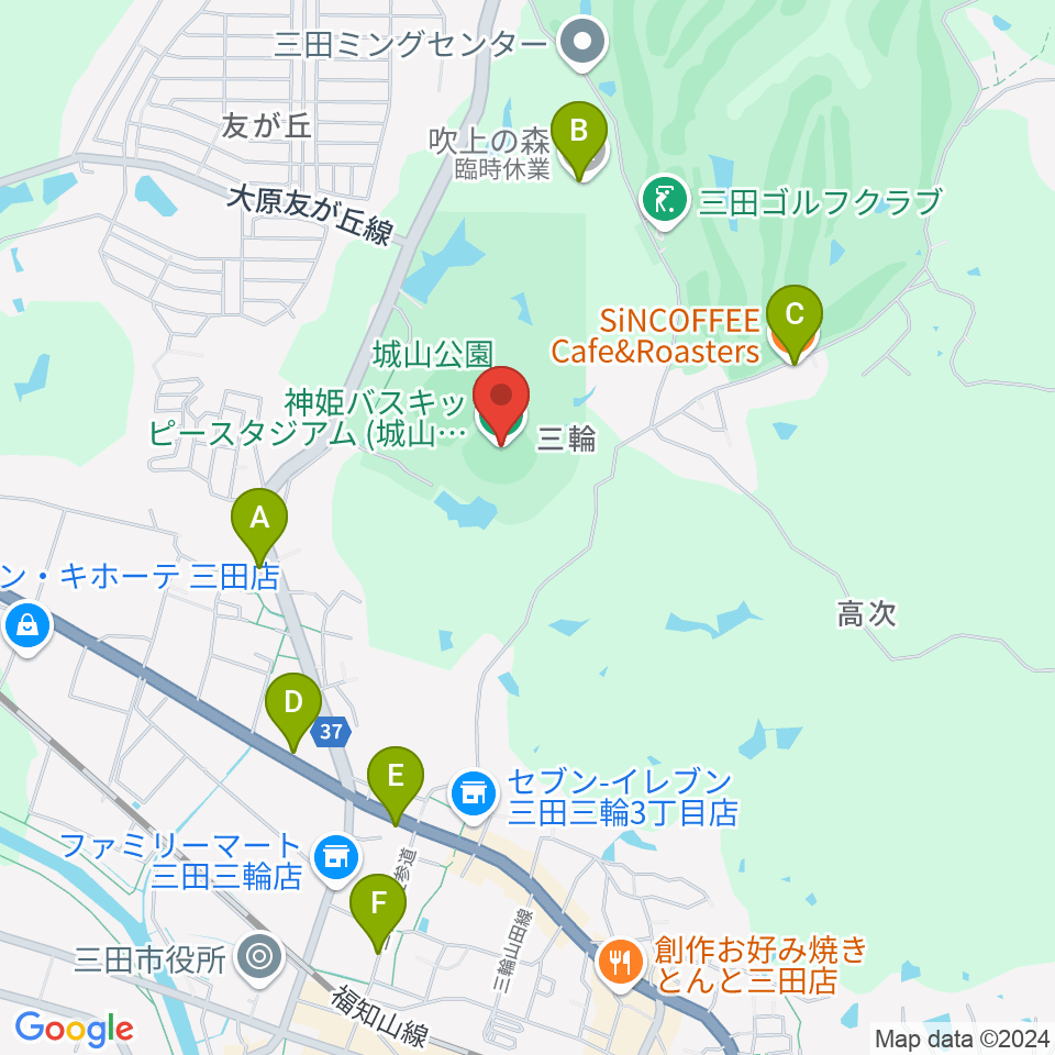 神姫バスキッピースタジアム周辺のカフェ一覧地図