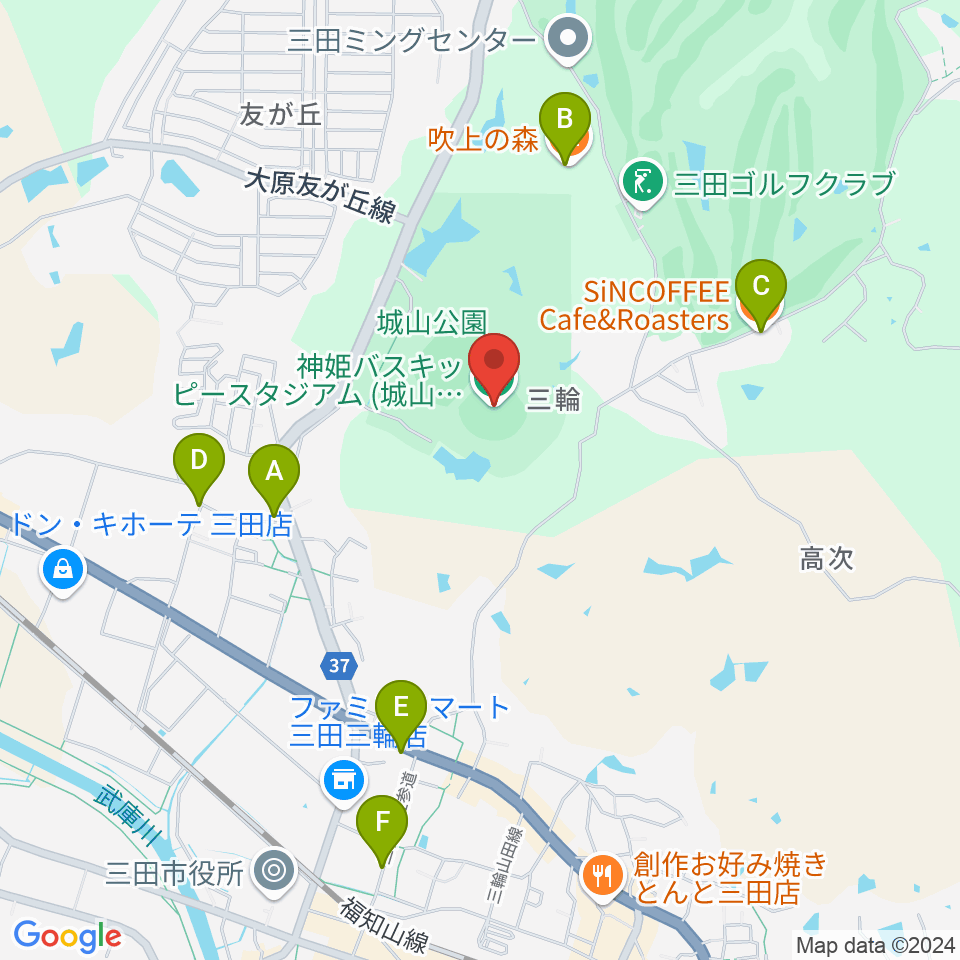 神姫バスキッピースタジアム周辺のカフェ一覧地図