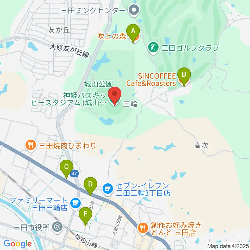 神姫バスキッピースタジアム周辺のカフェ一覧地図