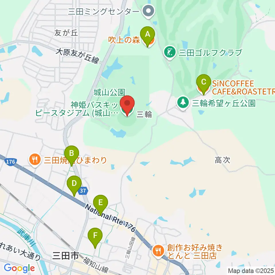 神姫バスキッピースタジアム周辺のカフェ一覧地図