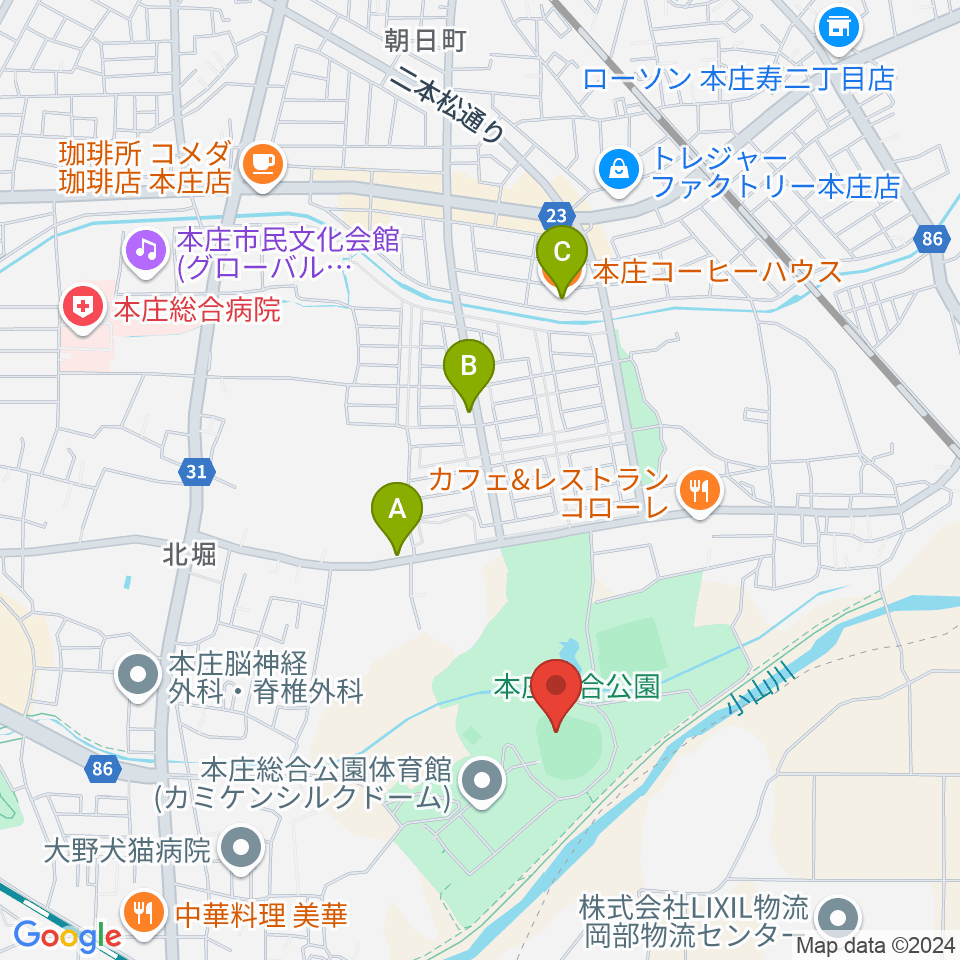 ケイアイスタジアム周辺のカフェ一覧地図