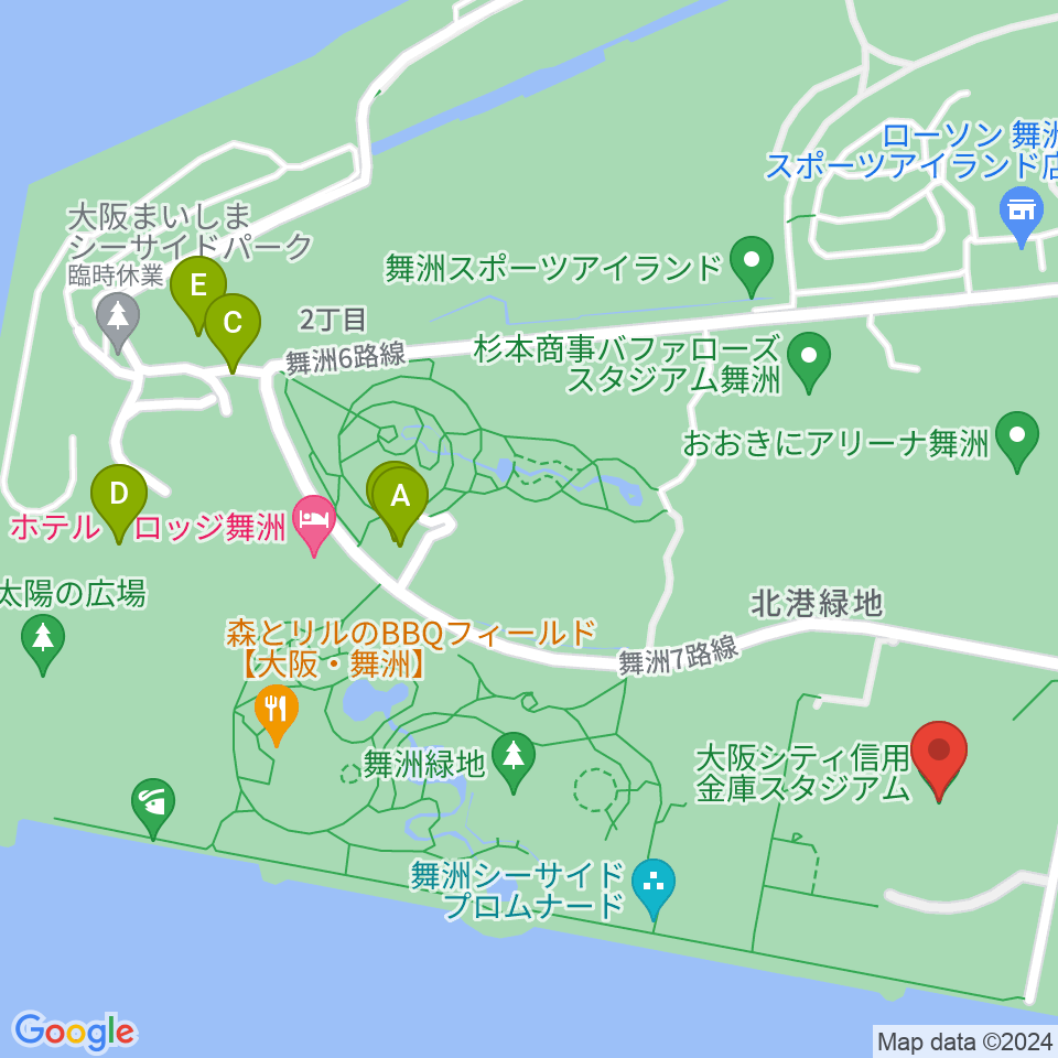 大阪シティ信用金庫スタジアム周辺のカフェ一覧地図