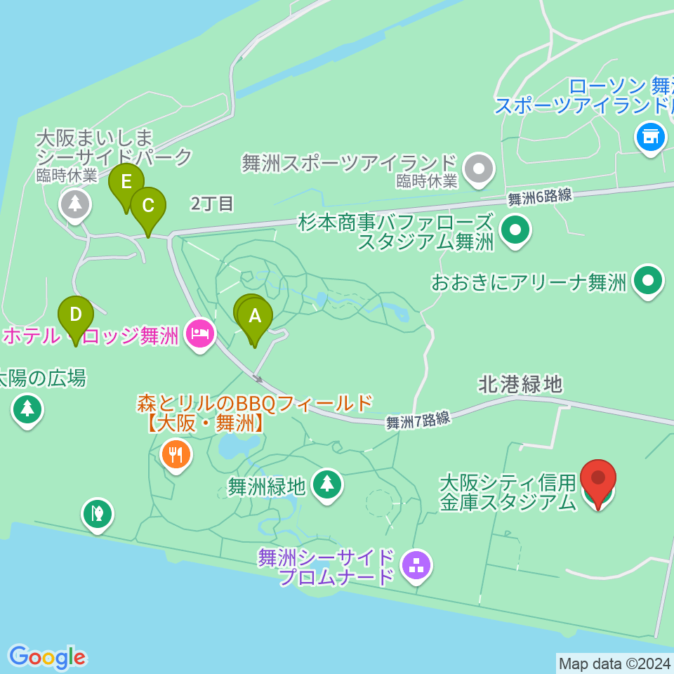 大阪シティ信用金庫スタジアム周辺のカフェ一覧地図