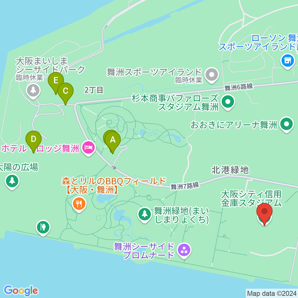 大阪シティ信用金庫スタジアム周辺のカフェ一覧地図