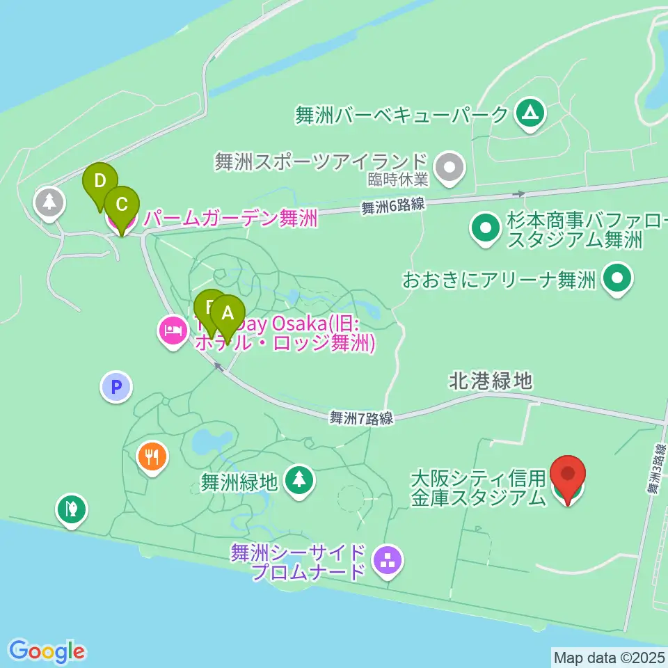 大阪シティ信用金庫スタジアム周辺のカフェ一覧地図