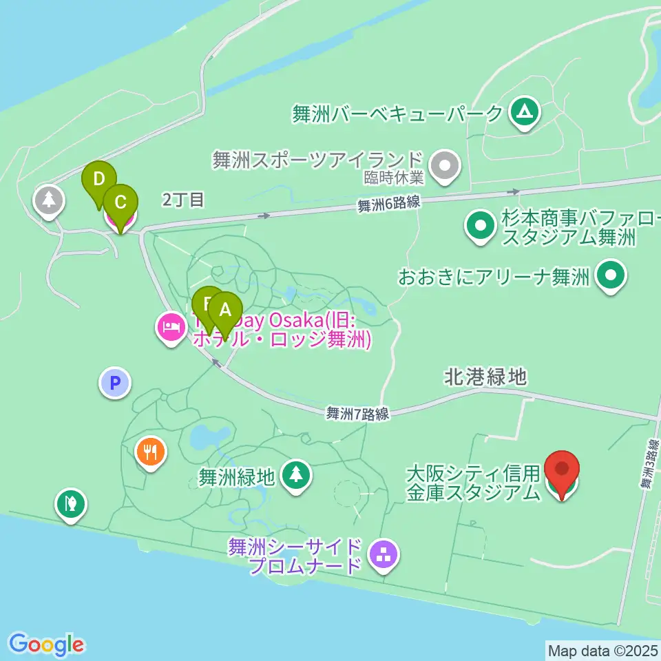 大阪シティ信用金庫スタジアム周辺のカフェ一覧地図