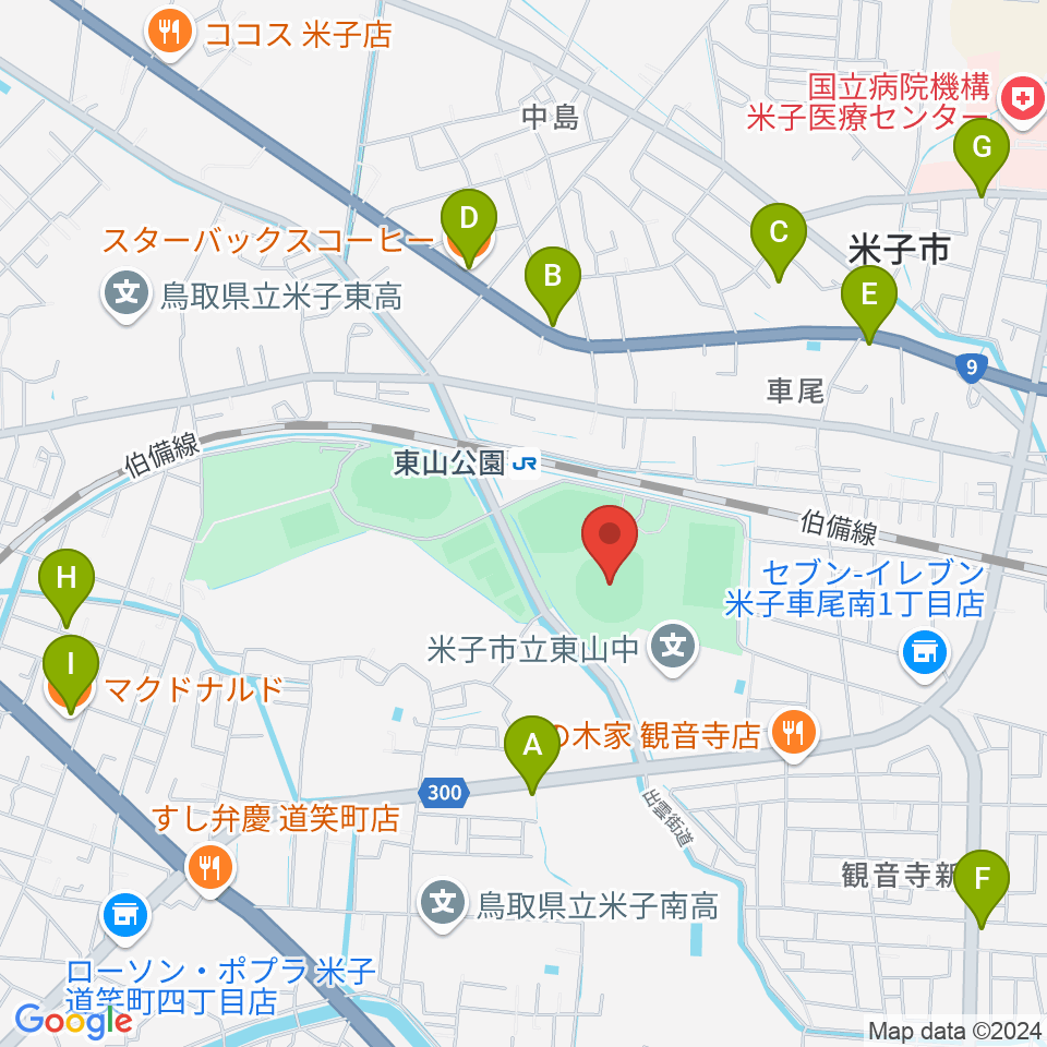 どらドラパーク米子市民球場周辺のカフェ一覧地図