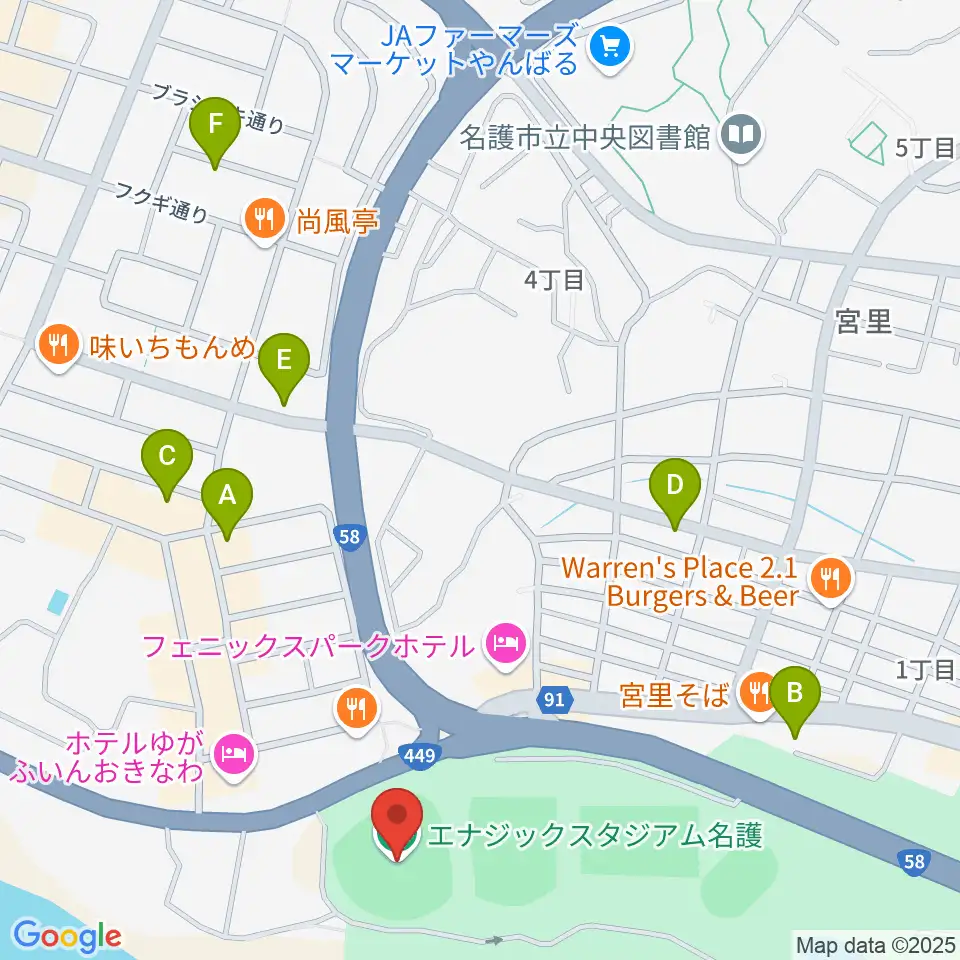 エナジックスタジアム名護周辺のカフェ一覧地図