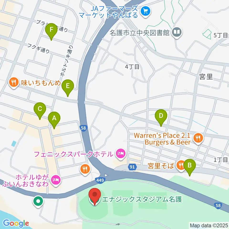 エナジックスタジアム名護周辺のカフェ一覧地図
